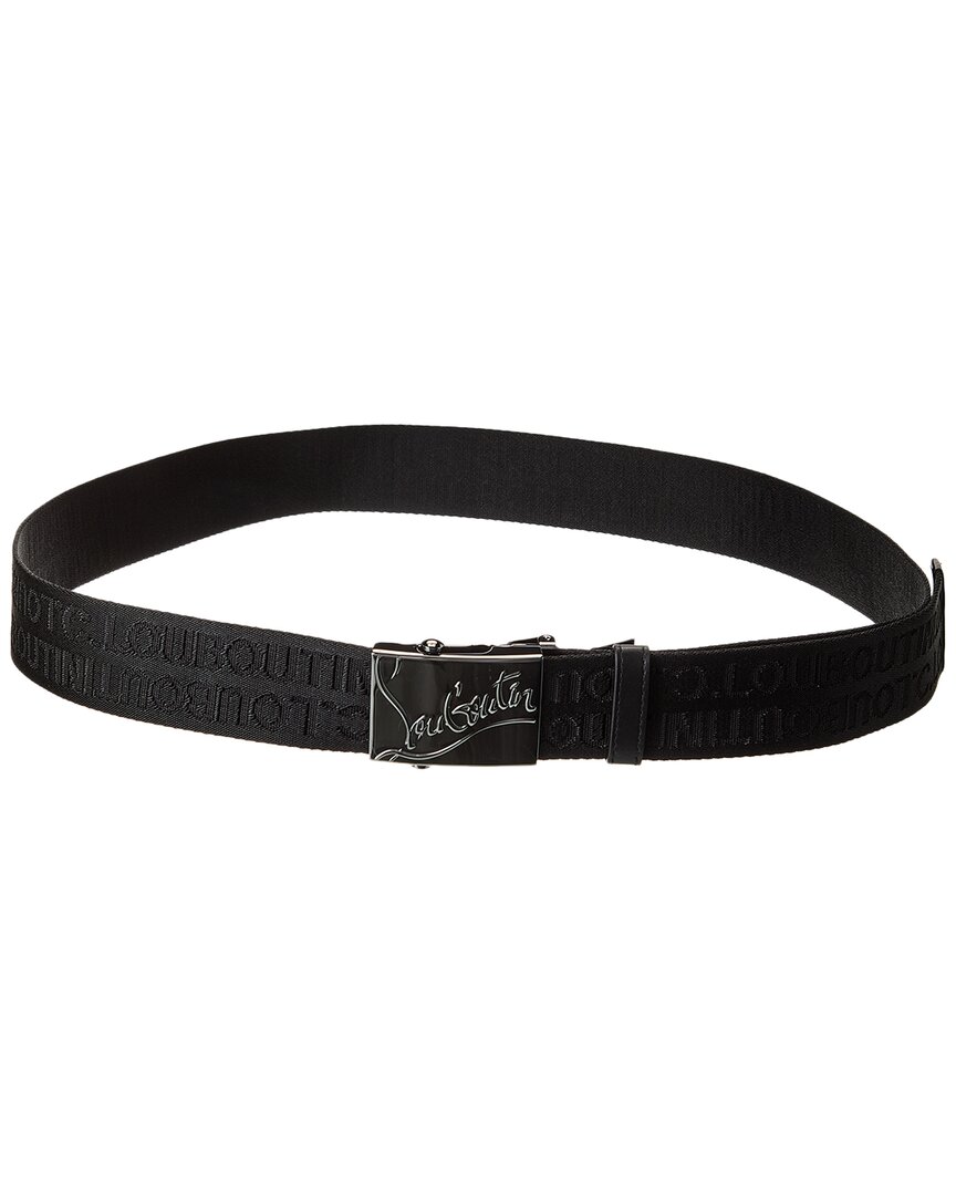 Shop Christian Louboutin Ruisbuddy Canvas & Leather Belt In Black
