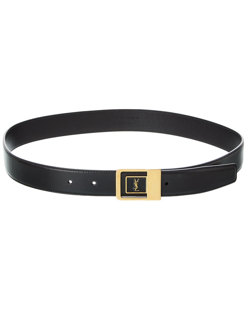 Saint Laurent La 66 Lacquered Leather Belt In Black