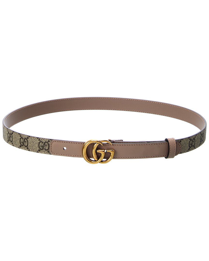 Gucci Double G Thin Gg Supreme Canvas & Leather Belt In Pink