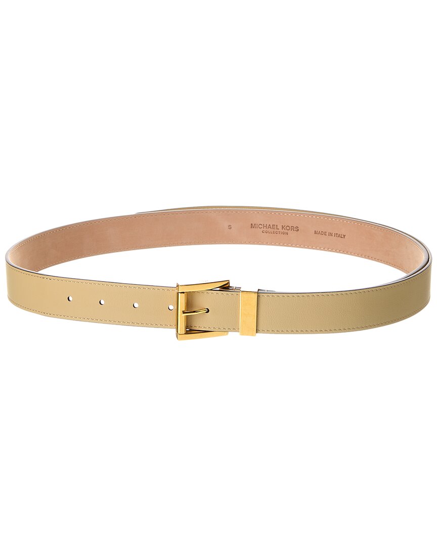 Michael Kors Collection Square Roller Buckle Leather Belt In Brown