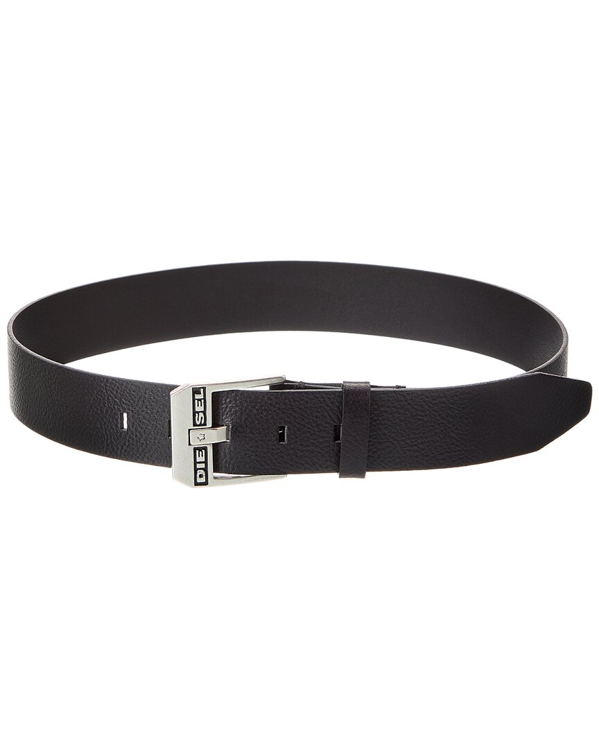 Diesel Logo Bluestar Leather Belt In Black