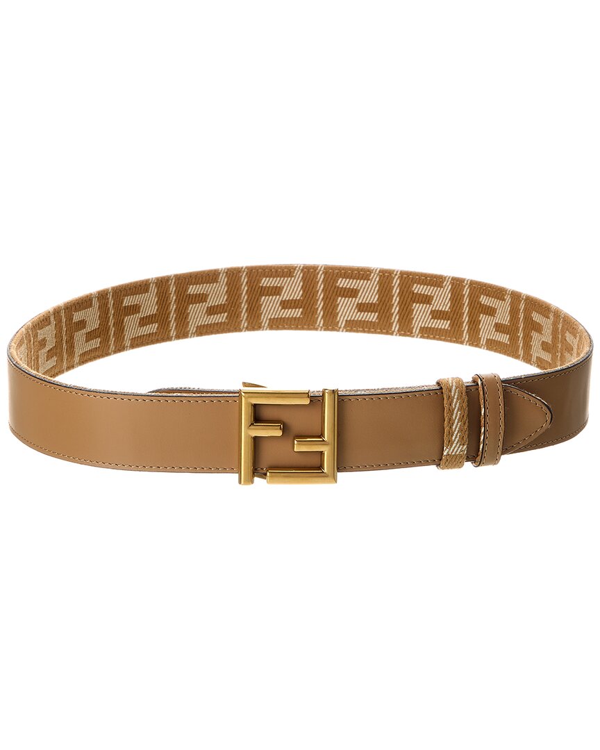 FENDI FENDI FF REVERSIBLE DENIM JACQUARD & LEATHER BELT 