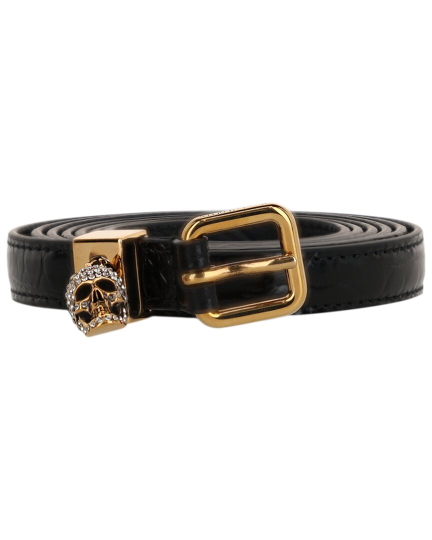Alexander Mcqueen Skull Croc Embossed Double Belt In Black