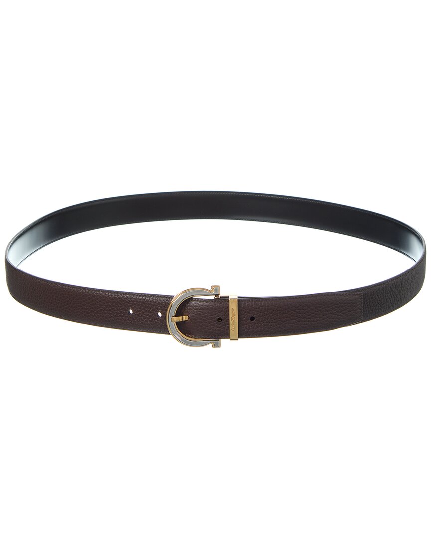 Ferragamo Gancini Reversible & Adjustable Leather Belt In Black