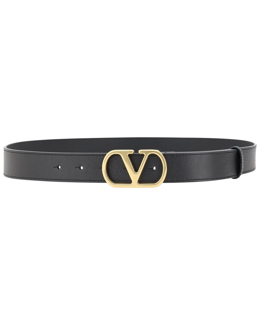 Valentino Garavani Vlogo Signature Belt In Shiny Calfskin 30 Mm Woman Black 100 In Brown