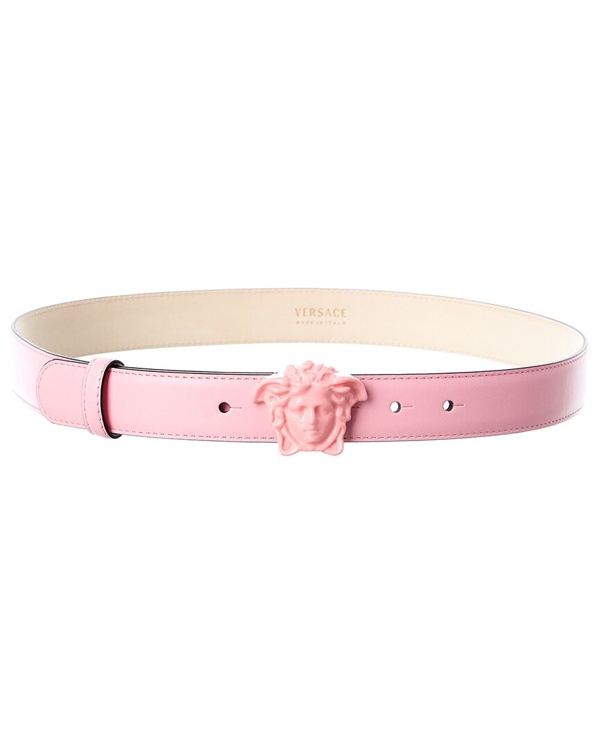 Shop Versace Palazzo Buckle Leather Belt In Pink