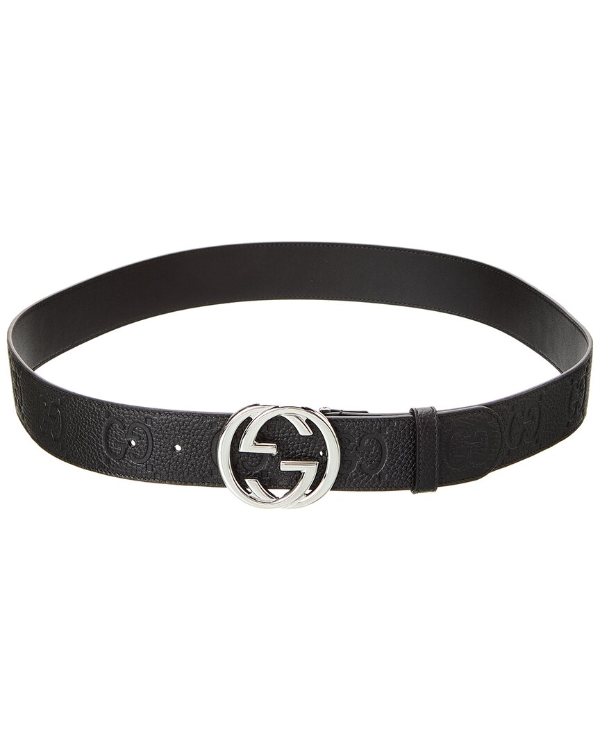 Gucci Gg Embossed Leather Belt In Black