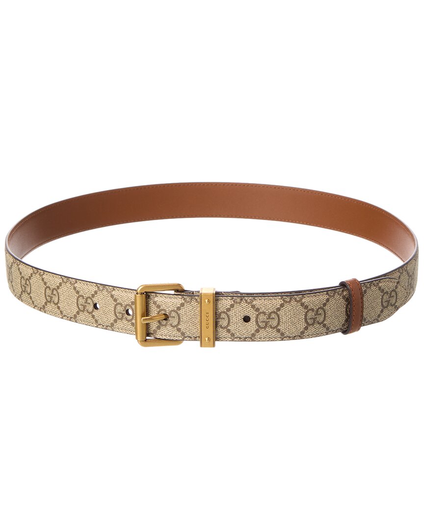 Gucci Gg Emblem Gg Supreme Canvas & Leather Belt