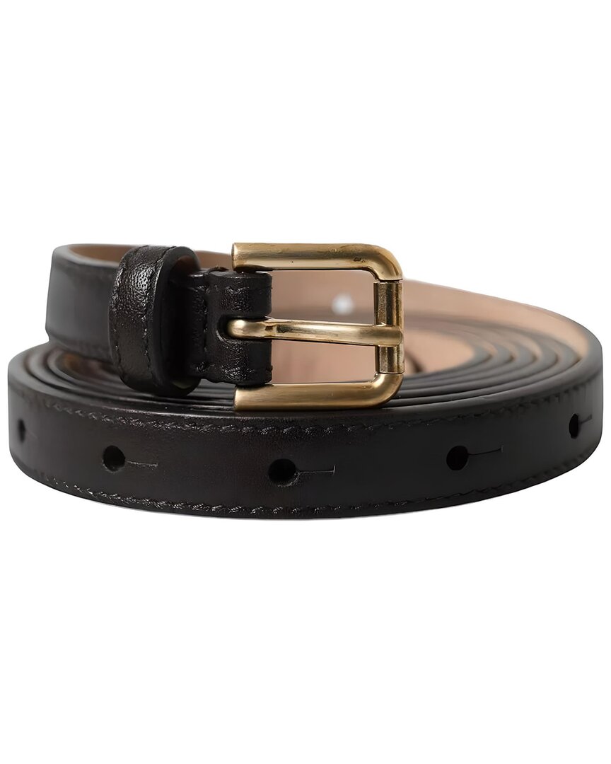 Dolce & Gabbana Dark Brown Leather Gold Metal Buckle Women Belt In Black