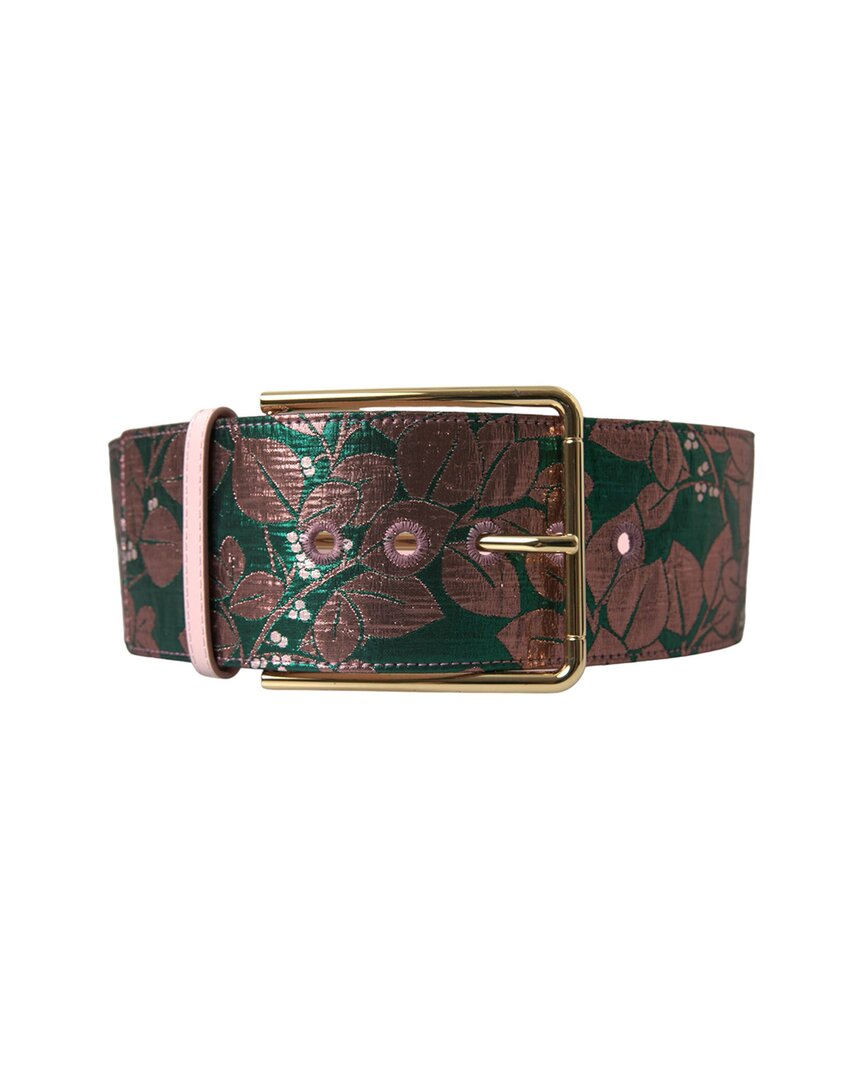 Dolce & Gabbana Multicolor Floral Jacquard Lurex Gold Buckle Belt