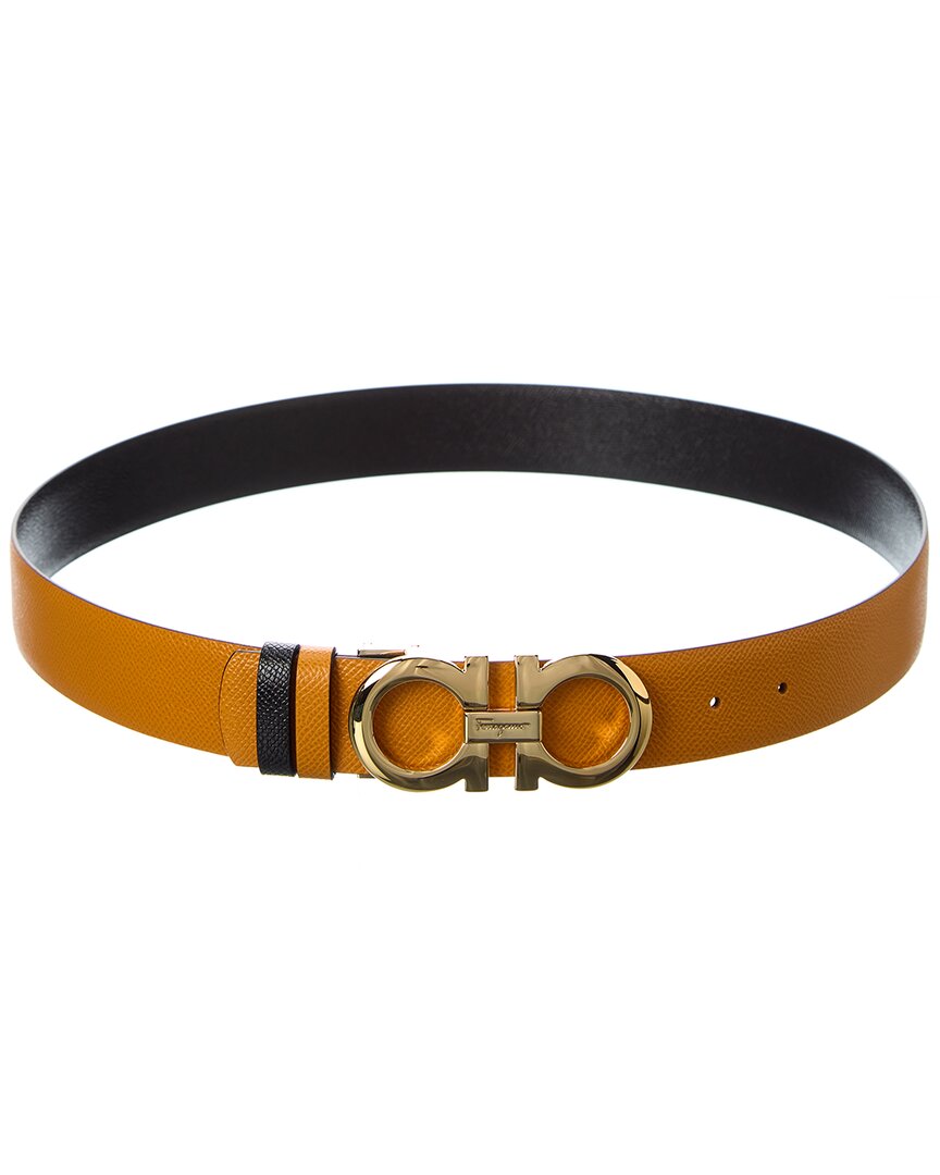 Ferragamo Gancini Adjustable & Reversible Leather Belt In Yellow