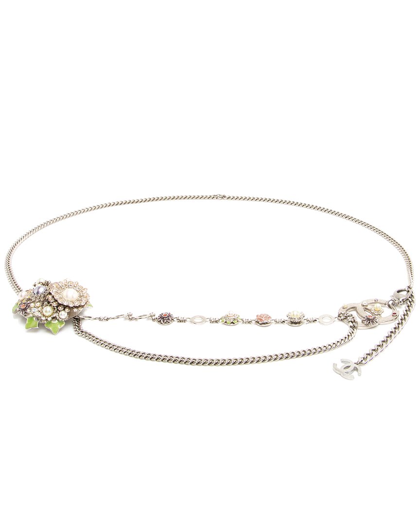 Pre-owned Chanel Vintage Crystal Pearl Chain Flower Belt