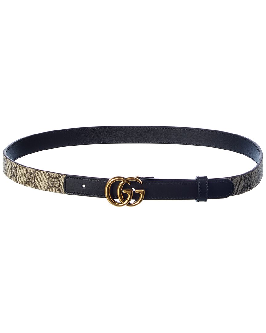 Gucci Double G Thin Gg Supreme Canvas & Leather Belt In Black