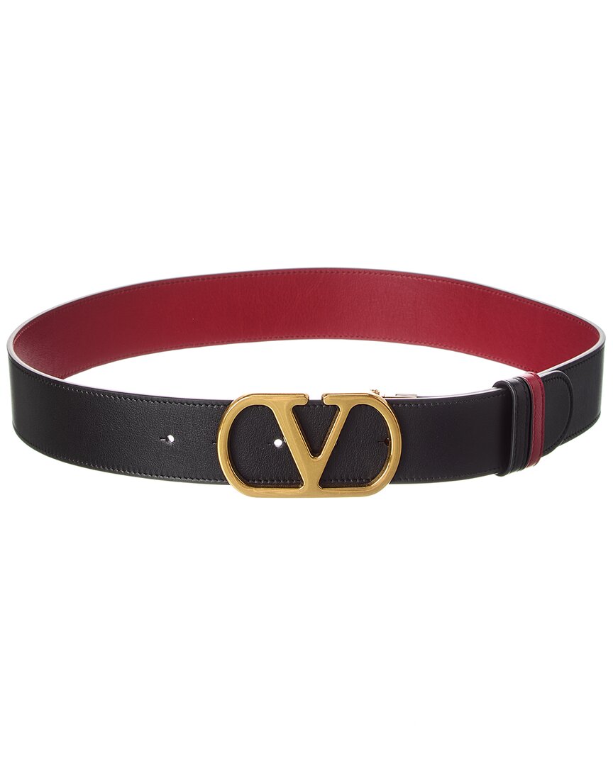 Valentino Garavani Valentino Vlogo Signature Reversible Leather Belt In Black