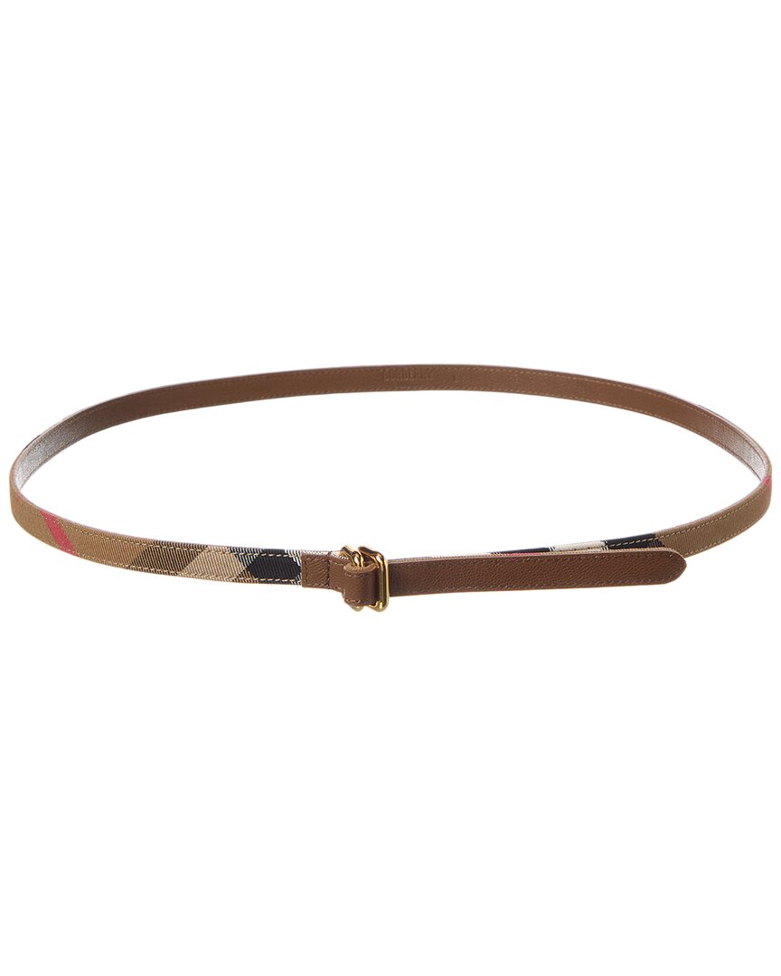 Burberry Check Canvas & Leather Belt In Brown