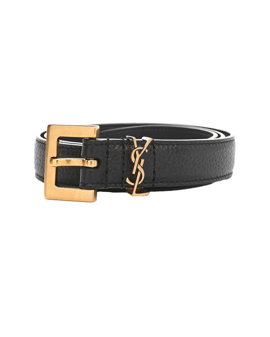Saint Laurent Calfskin Monogram Narrow Square Buckle Belt 65 26 (authentic Pre-loved) In Black