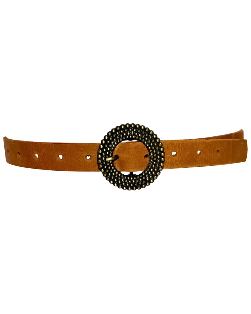 Ada Collection Golden Leather Belt In Brown