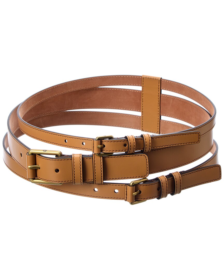 Michael Kors Collection Multi Roller Buckle Leather Belt In Brown | ModeSens