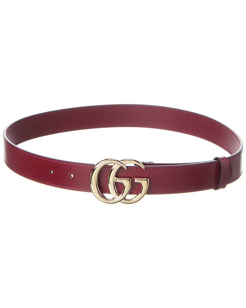 Gucci Gg Marmont Thin Leather Belt In Burgundy