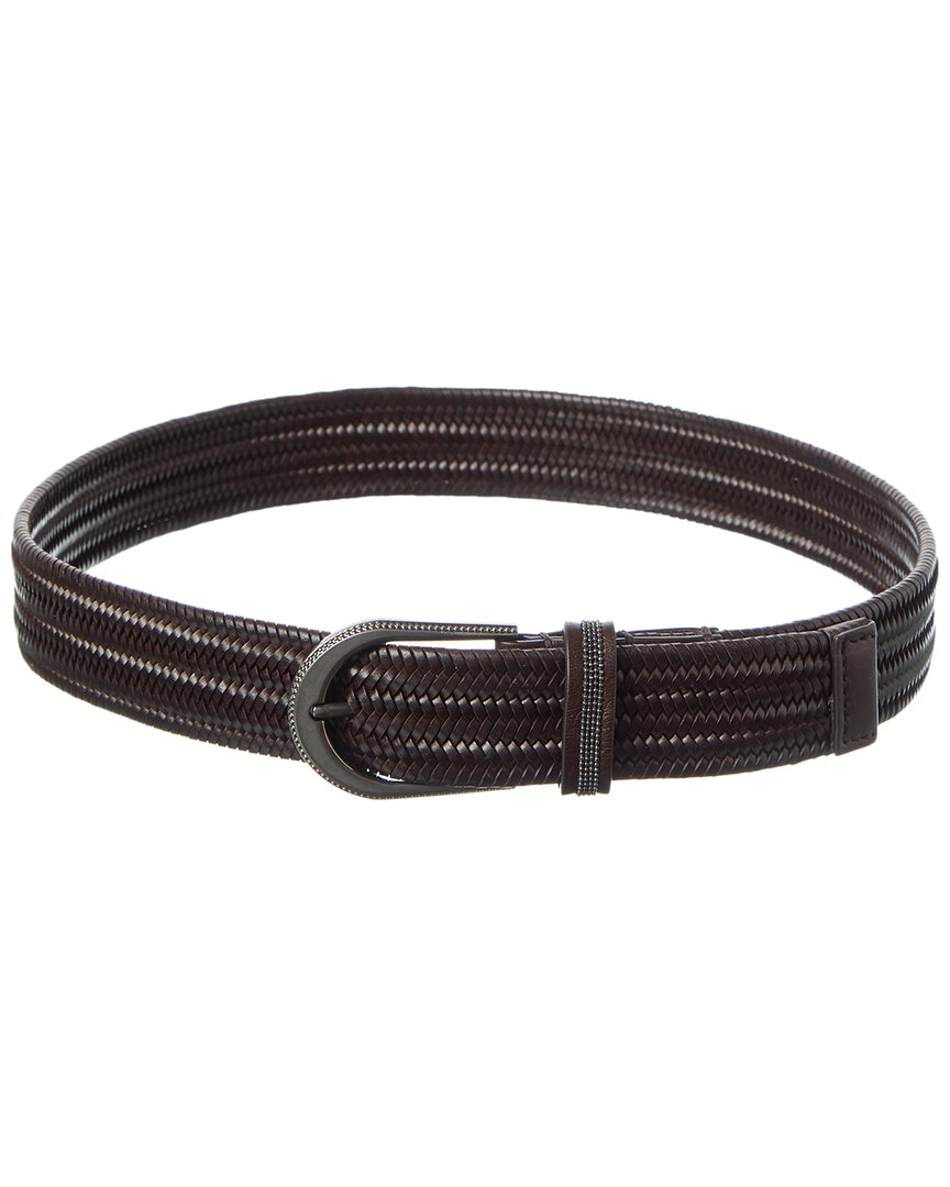 Brunello Cucinelli Woven Leather Belt In Brown