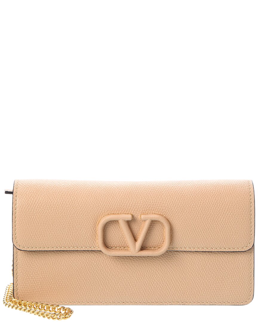 Valentino Garavani Valentino Vlogo Signature Leather Wallet On Chain