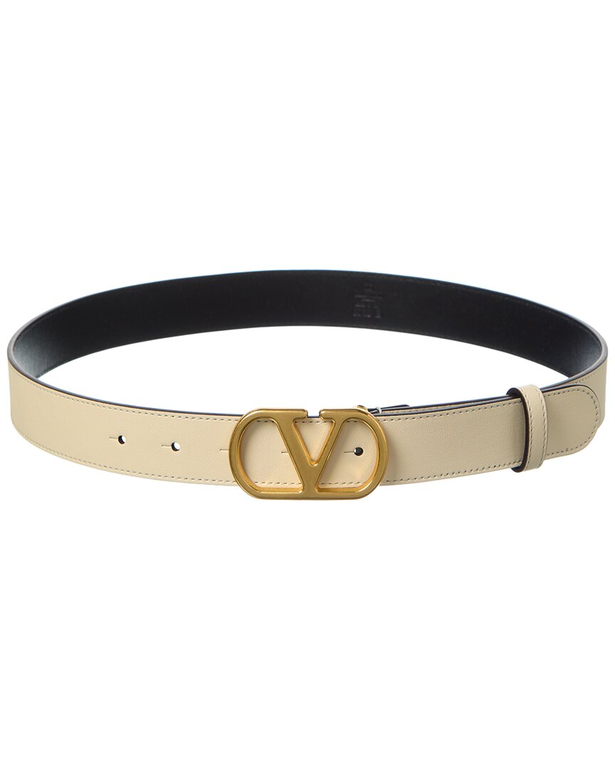 Valentino Vlogo Signature Leather Belt In Neutral