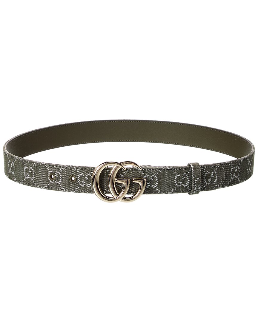 Gucci Gg Marmont Denim & Leather Belt In Green