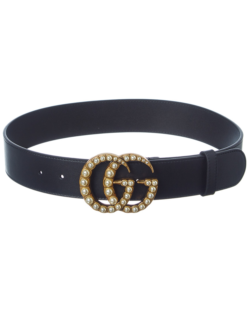 Gucci Pearl Gg Leather Belt Women's Black 80 | eBay