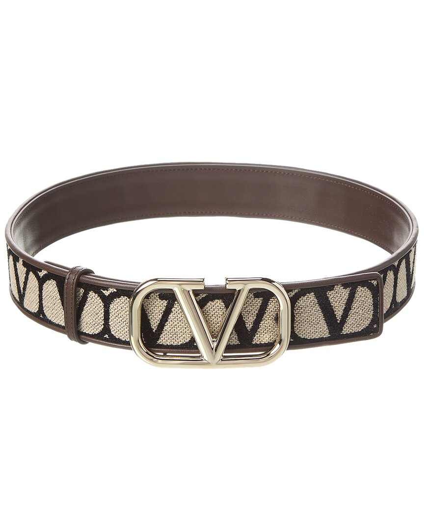 Shop Valentino Vlogo 40mm Toile Iconographe Canvas & Leather Belt In Brown
