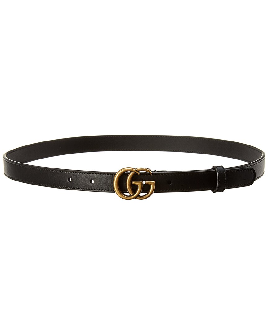 Gucci Double G Thin Leather Belt In Black