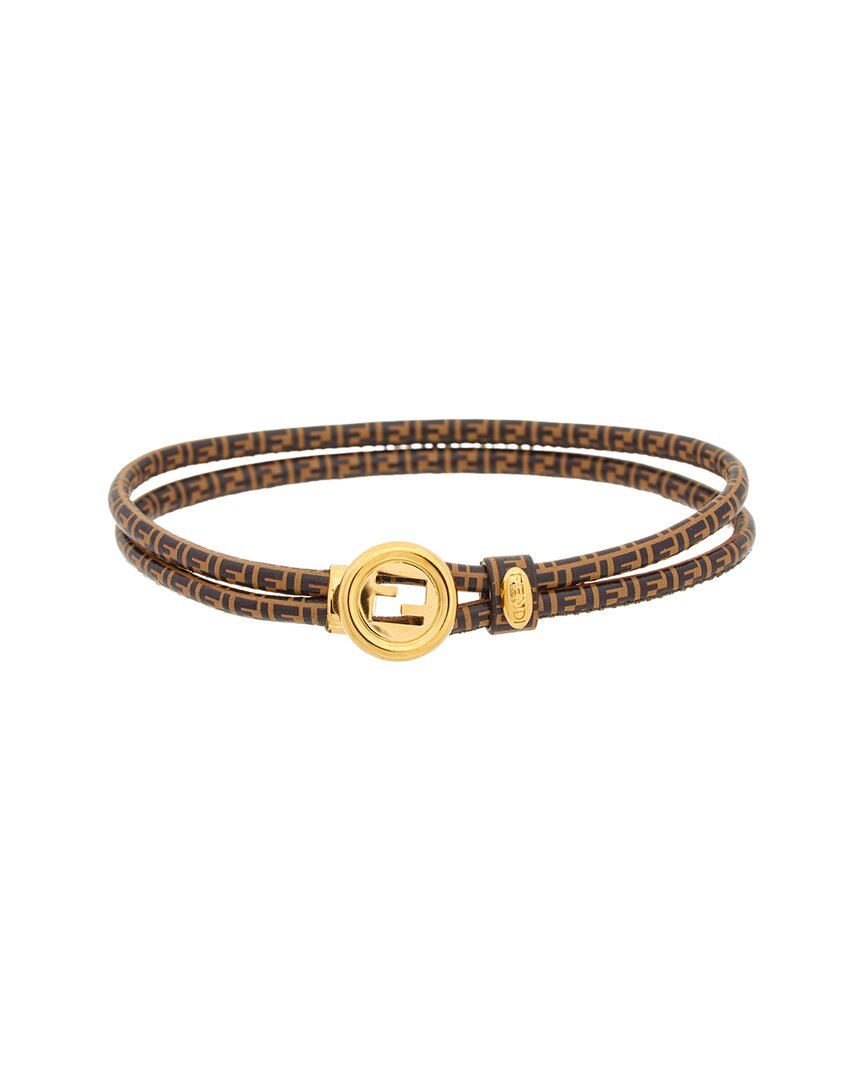 Fendi Ff Leather Bracelet In Gold
