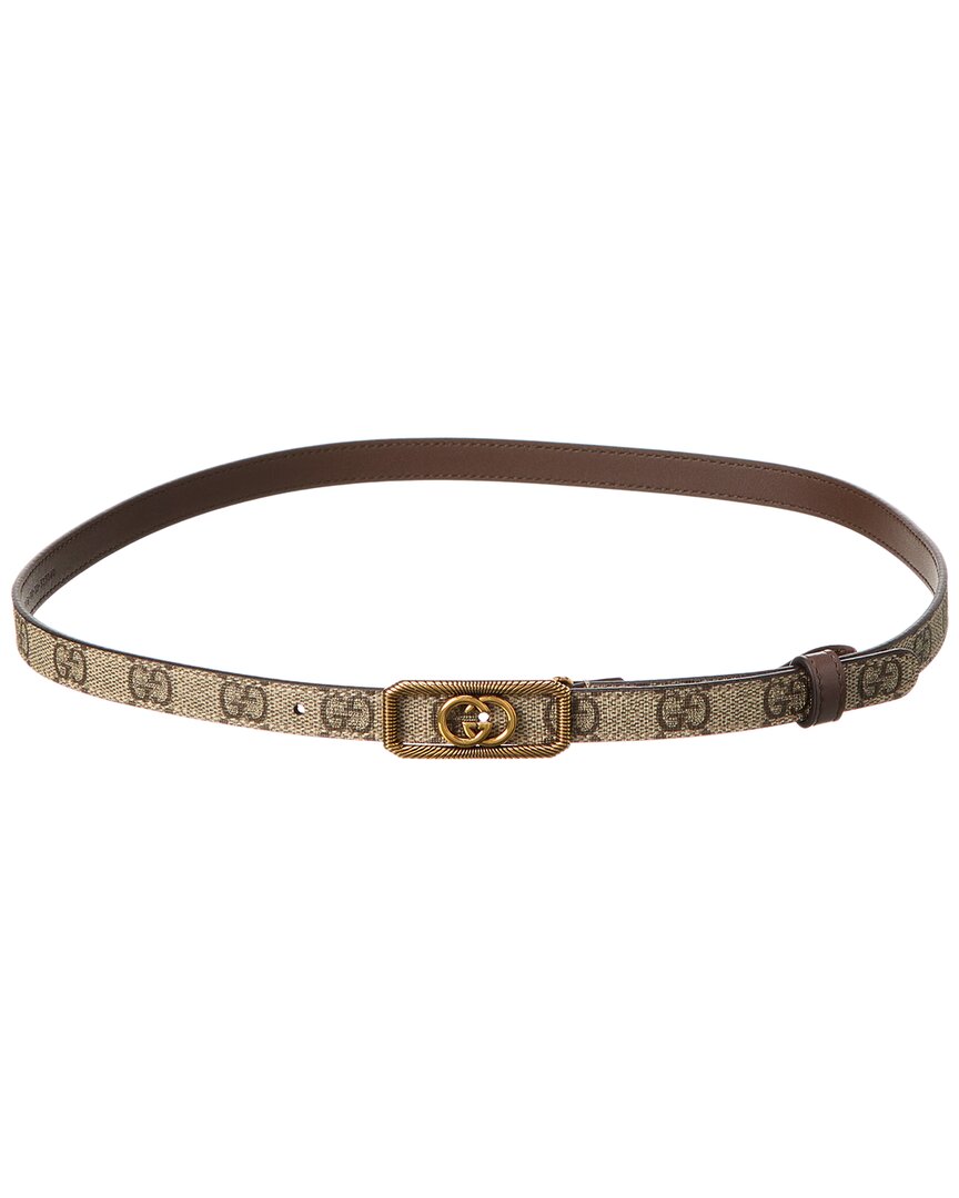 Shop Gucci Interlocking G Gg Supreme Canvas & Leather Belt In Brown