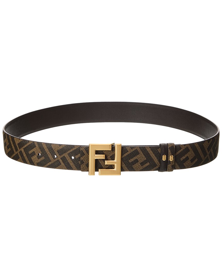 Fendi Ff Squared Leather Belt In Brown