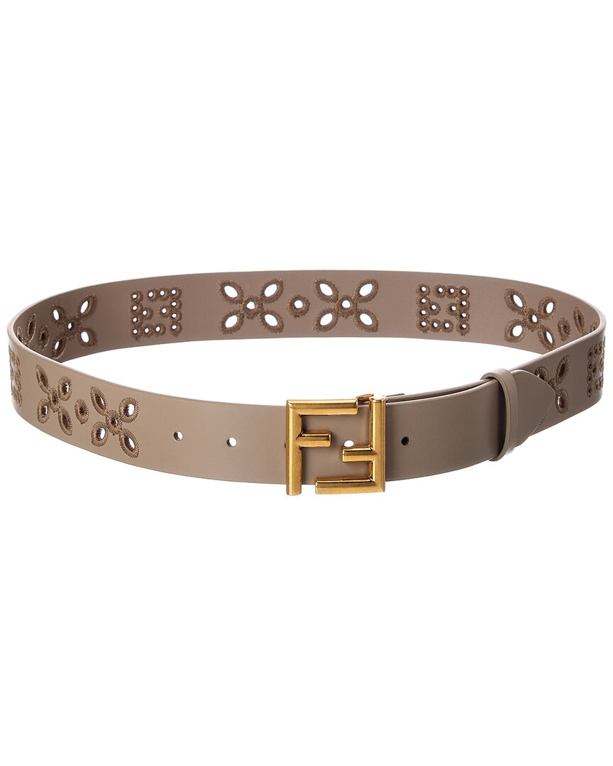 Fendi Ff Leather Belt In Grey