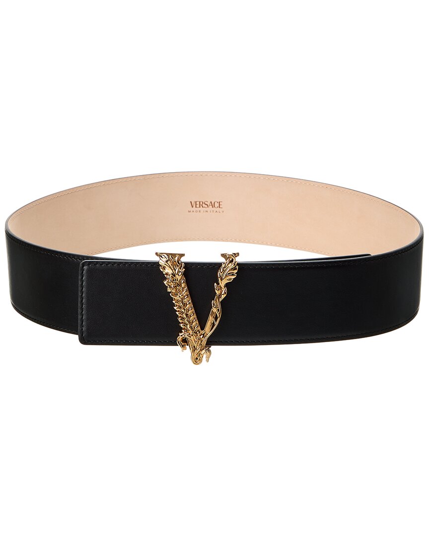 Versace `virtus` Leather Belt In Black