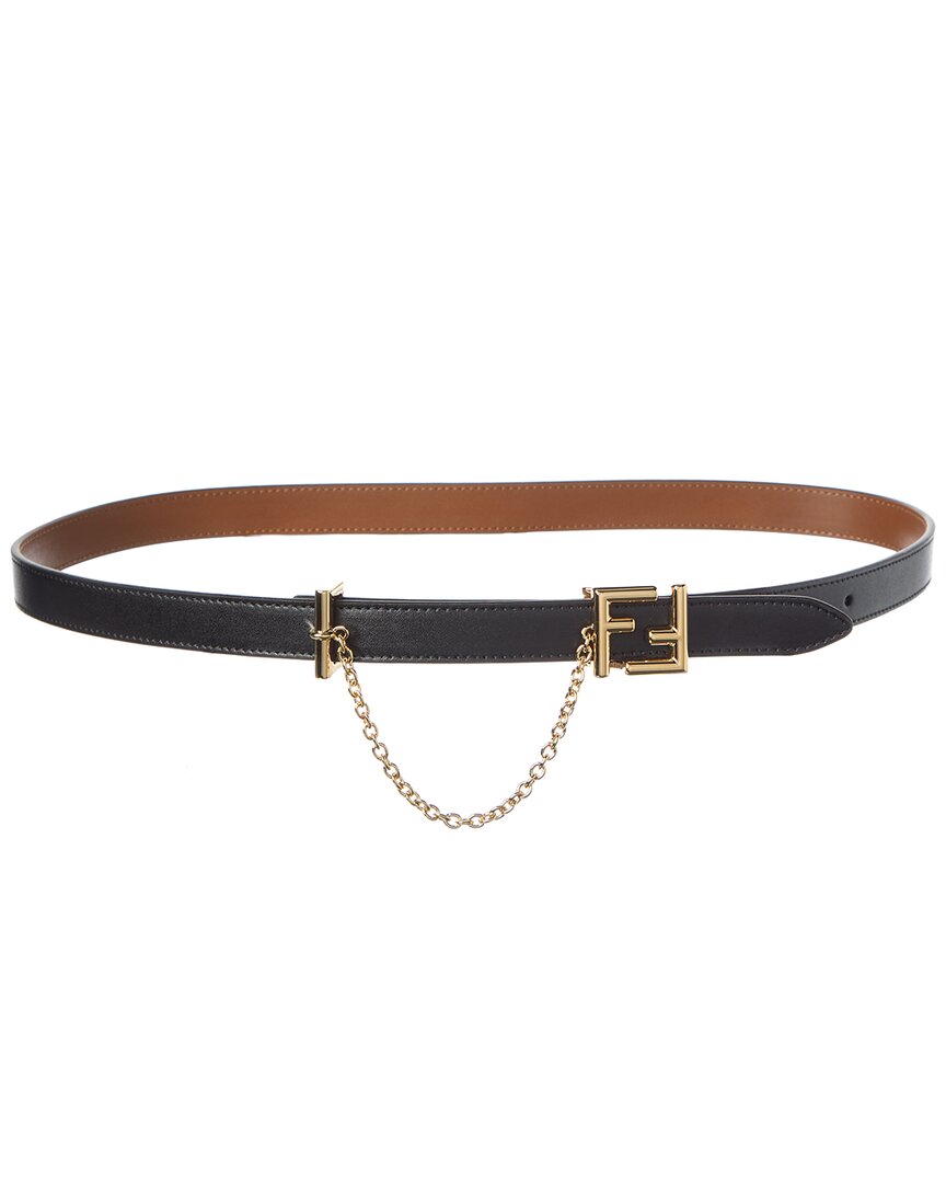 Fendi Ff Reversible Leather Belt In Black