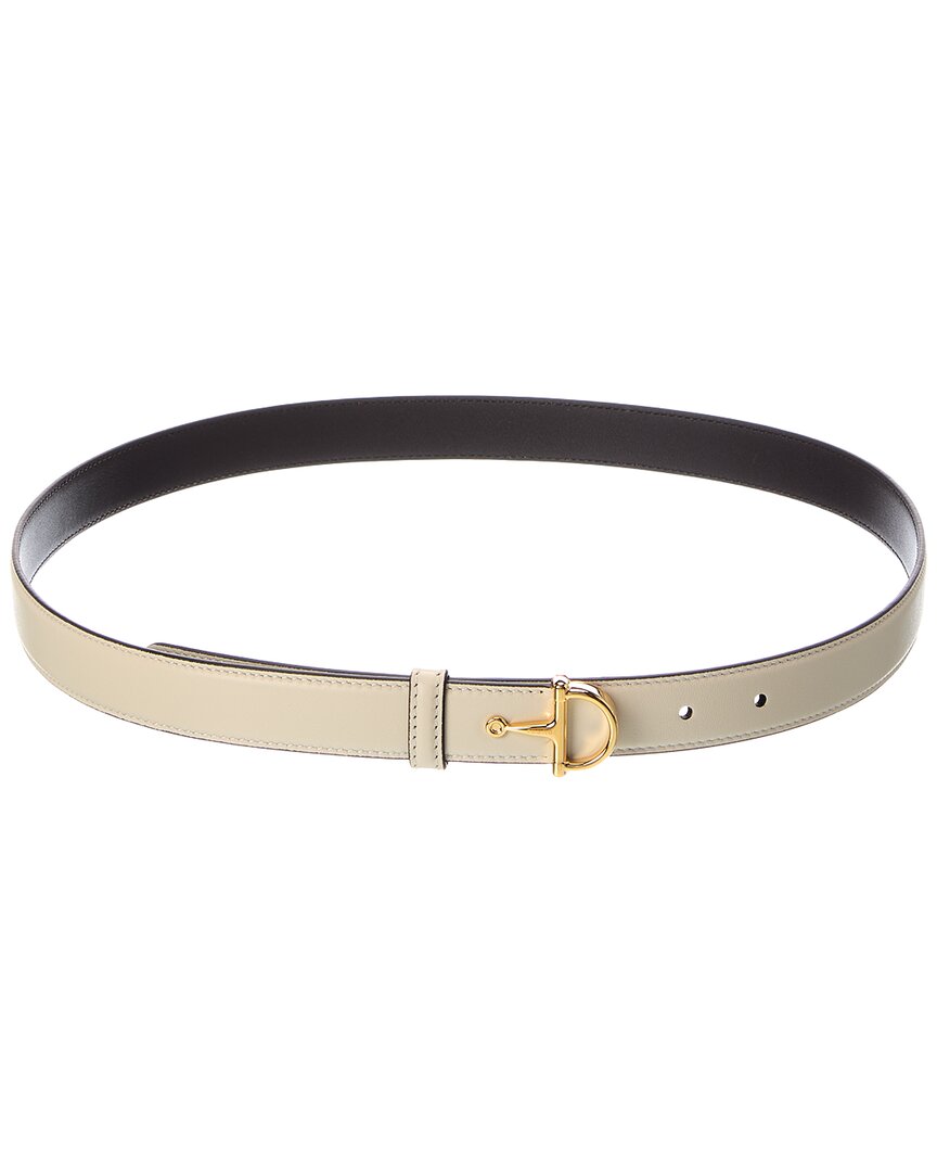 Gucci Half Horsebit Thin Leather Buckle Belt In Neutral