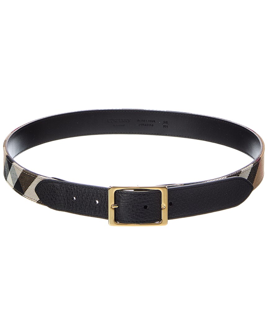 Burberry House Check Canvas & Leather Belt In Blue