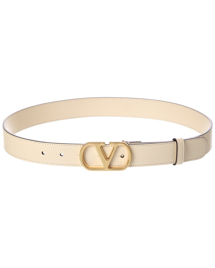 Valentino Garavani Valentino Vlogo Leather Belt In Neutral
