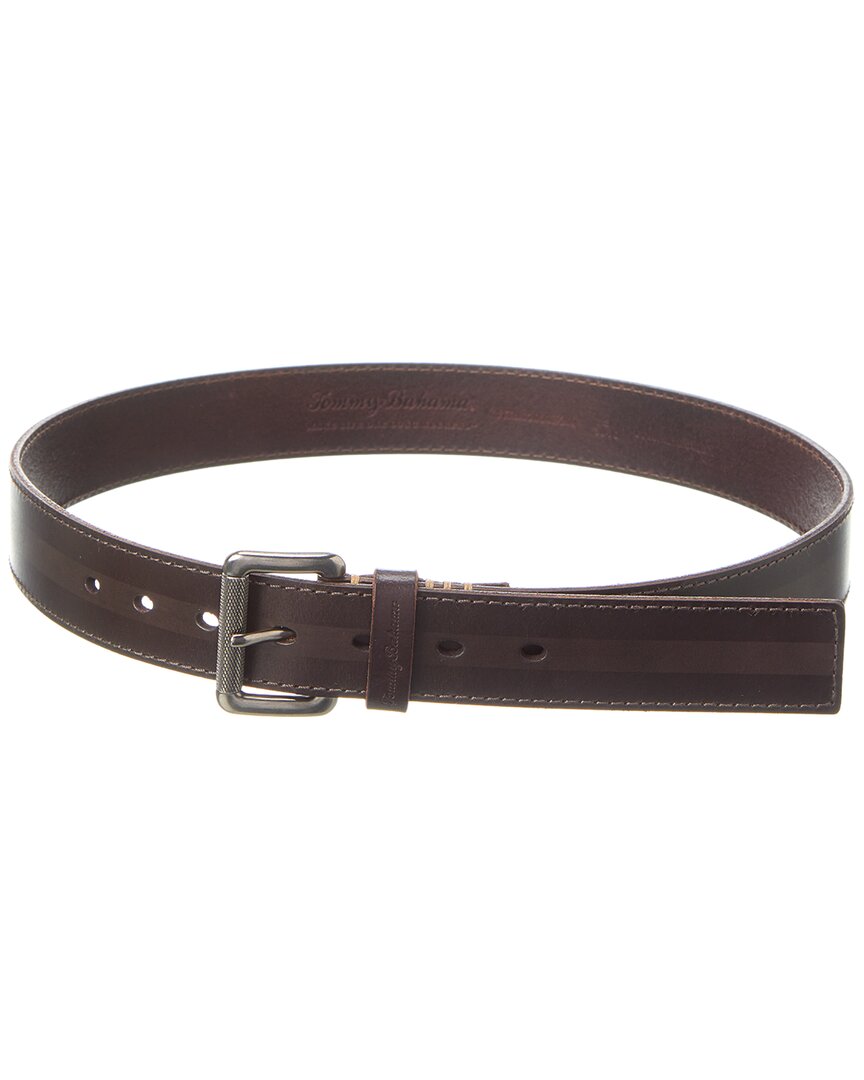 Tommy Bahama Stained Stripe Leather Belt In Brown