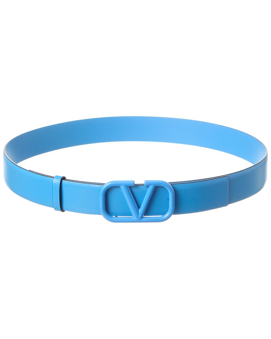 Shop Valentino Vlogo 20mm Leather Belt In Blue