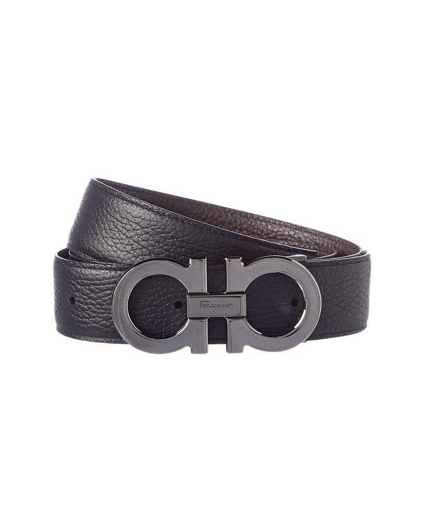 Ferragamo Black Reversible & Adjustable Double Gancio Buckle Leather Belt