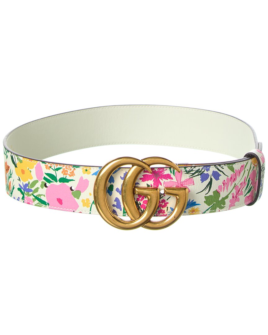 Gucci Gg Logo Leather Belt In White
