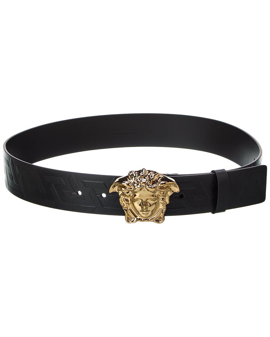 Shop Versace La Medusa Greca Leather Belt In Black