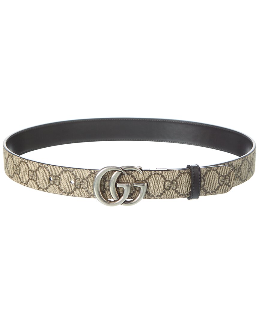 Gucci Gg Marmont Reversible Gg Supreme Canvas & Leather Belt In Black