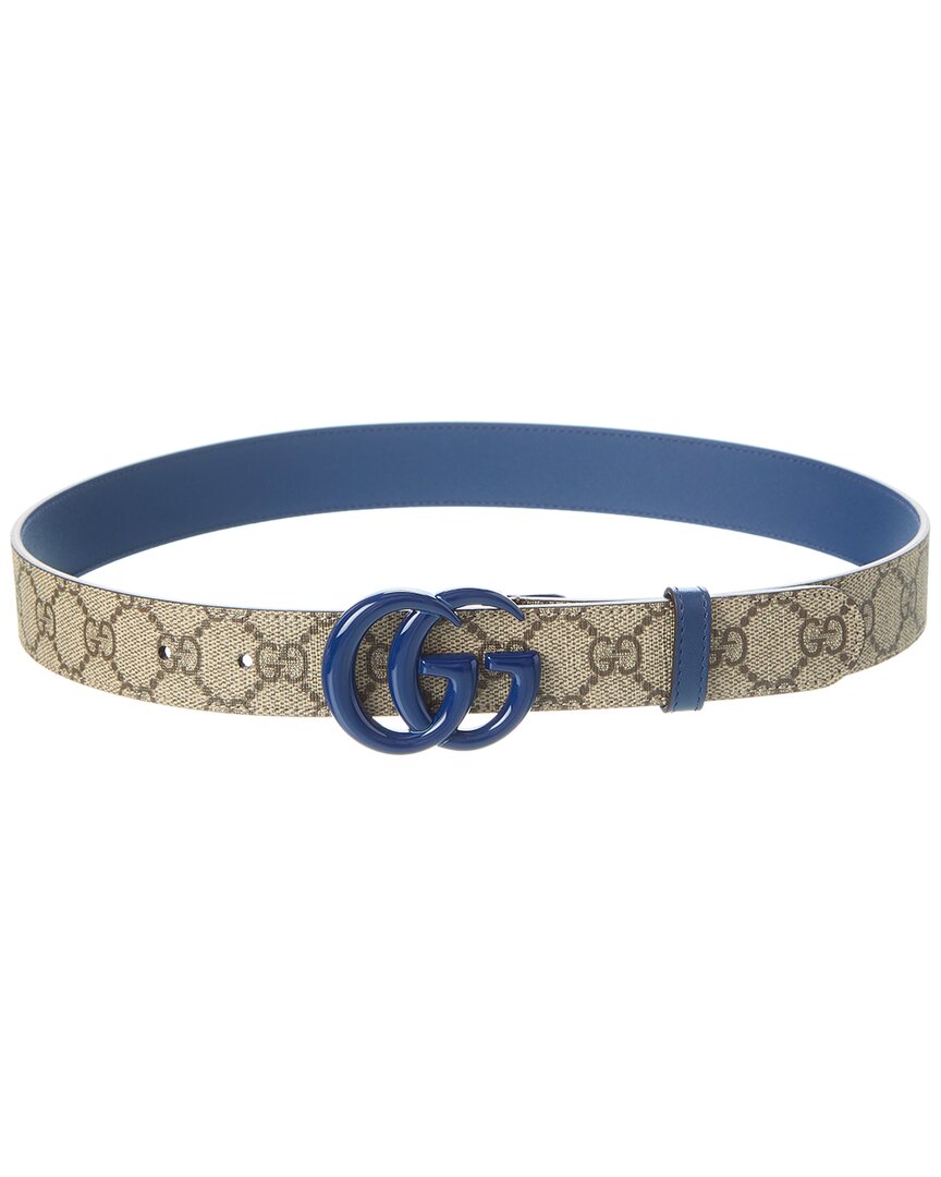 Gucci Gg Marmont Reversible Gg Supreme Canvas & Leather Belt In Blue