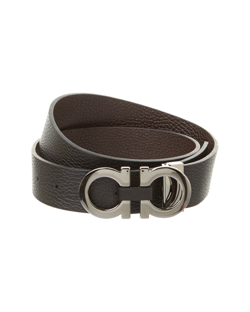 Ferragamo Moufflon Adjustable & Reversible Double-gancini Buckle Leather Belt In Nocolor