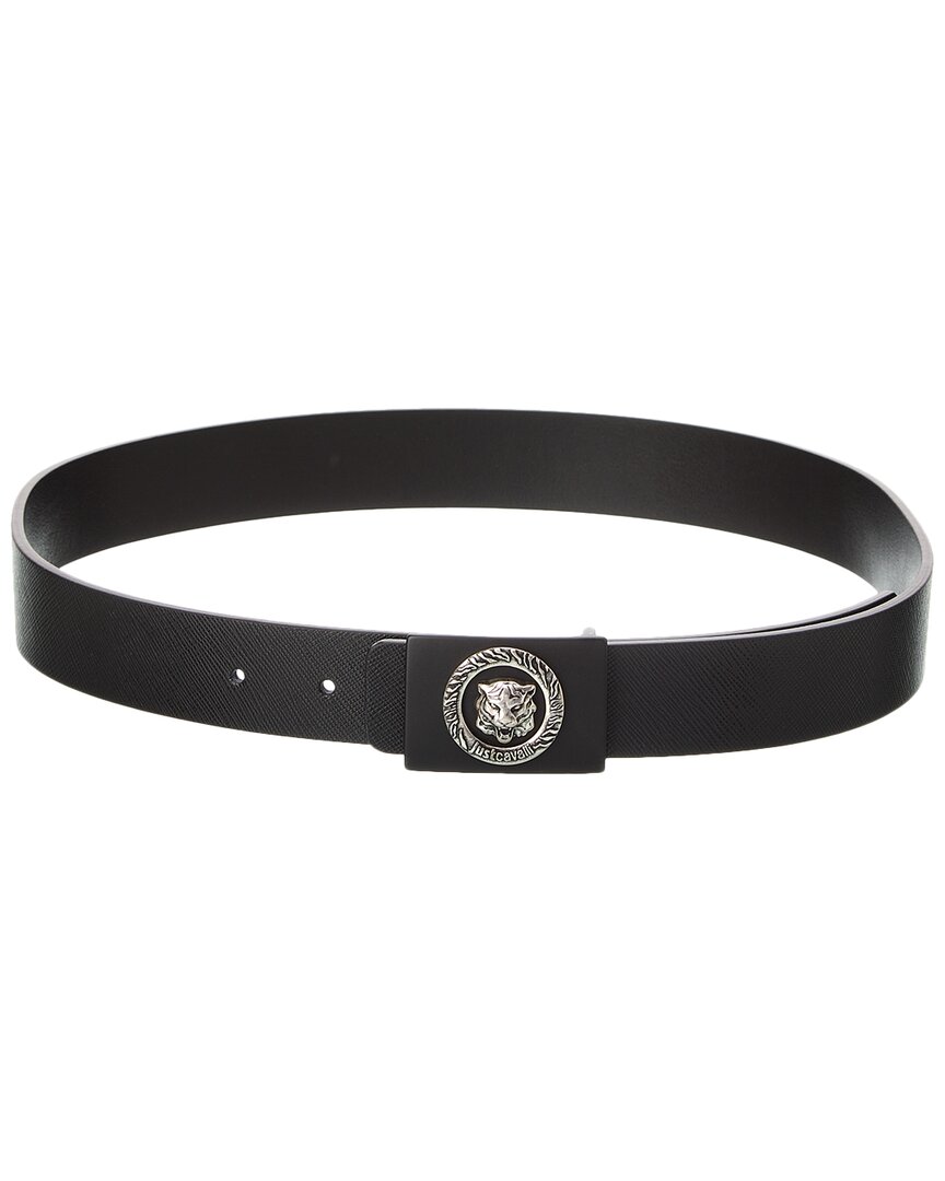 Shop Just Cavalli Tiger Logo Leather Belt In Black