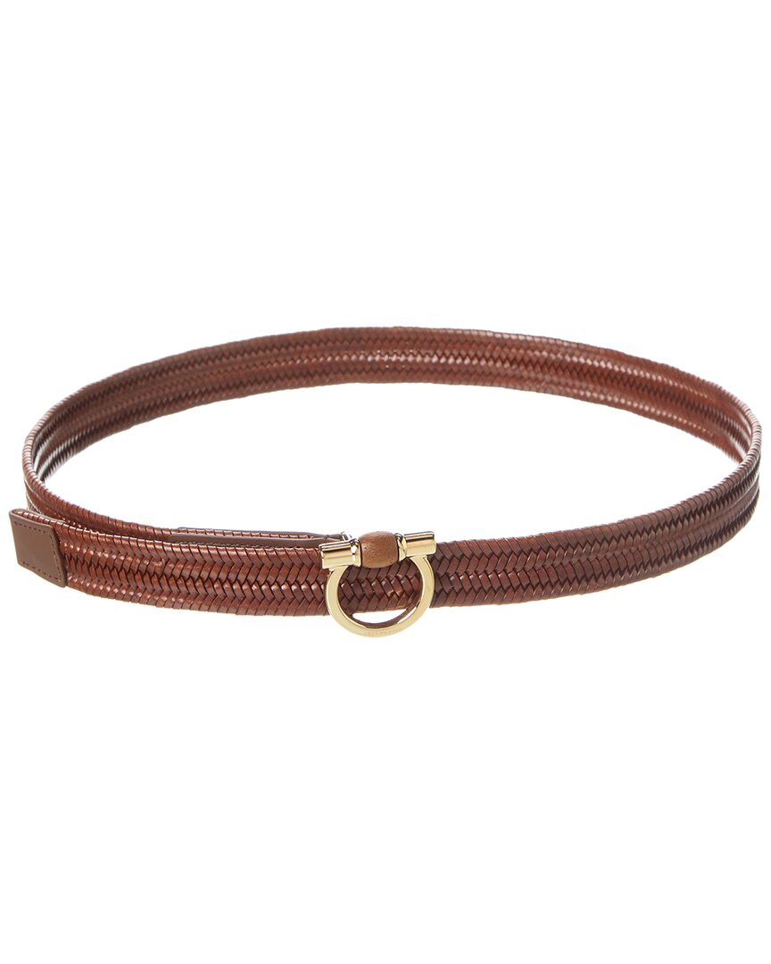 Ferragamo Fixed Gancini Leather Belt In Brown