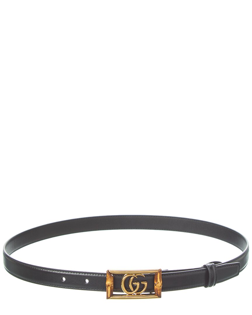 Shop Gucci Double G Bamboo Leather Belt In Black
